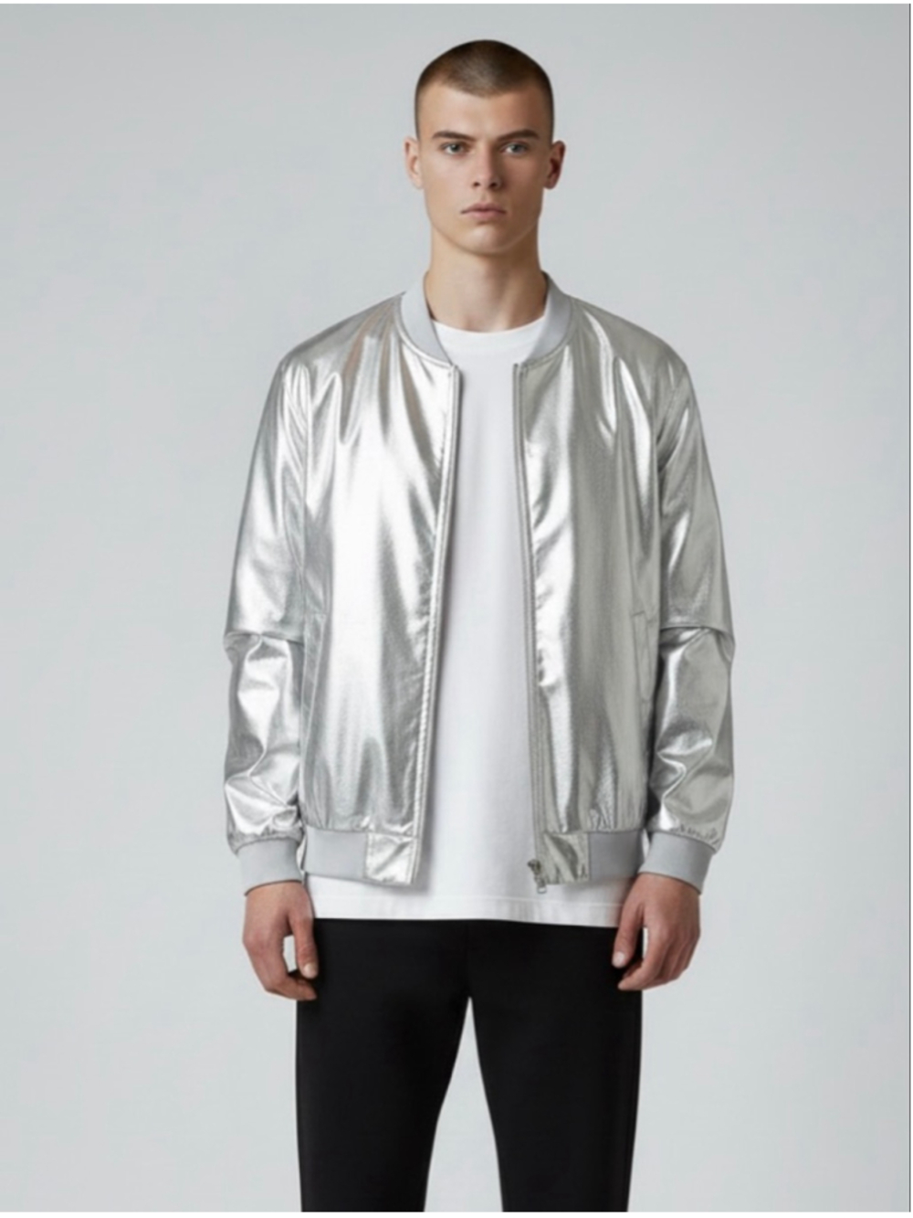 Jogal New Metallic Silver Club Bomber Jacket